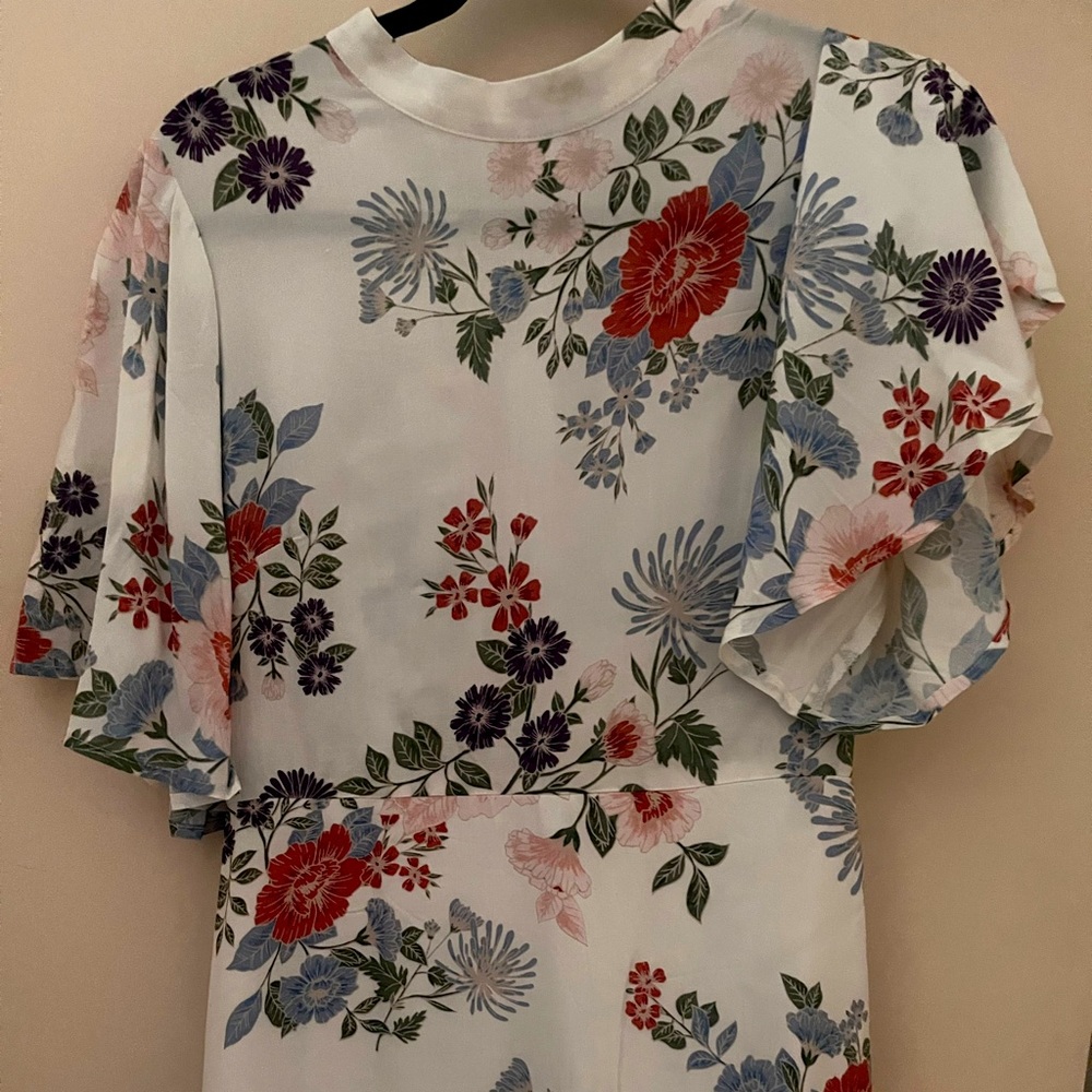 Flower print high neck dress with ruffle sleeves